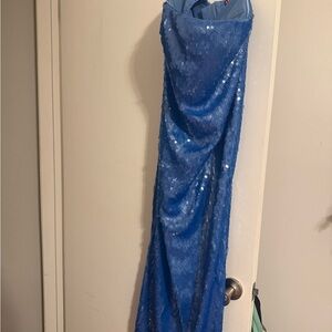 STAUD Strapless Blue Sequin Dress